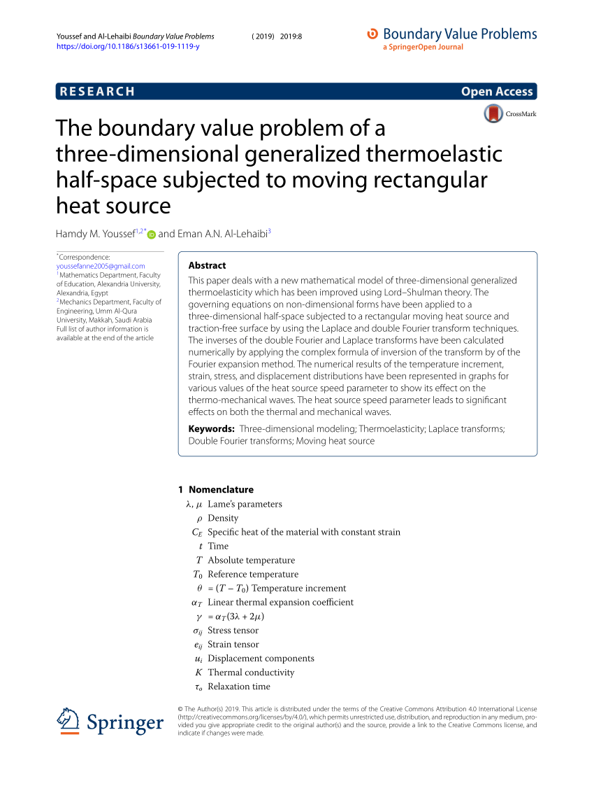 Pdf The Boundary Value Problem Of A Three Dimensional Generalized Thermoelastic Half Space Subjected To Moving Rectangular Heat Source