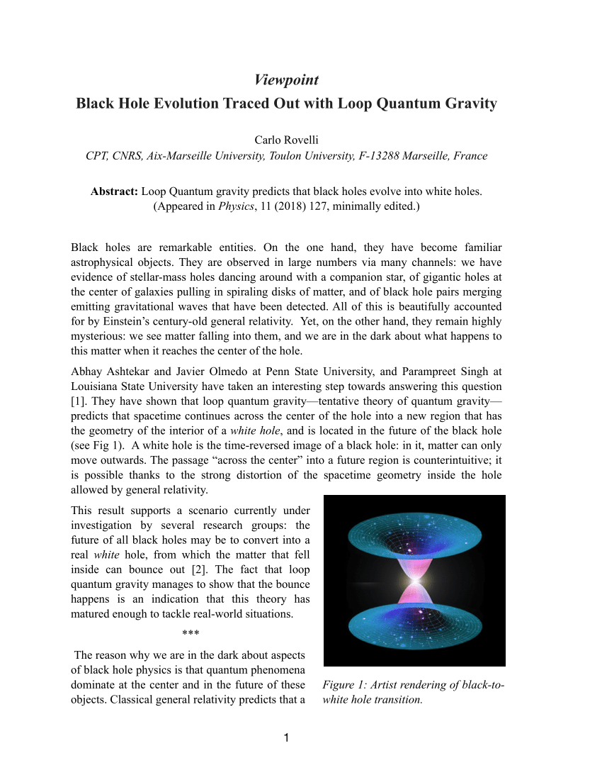 (PDF) Viewpoint: Black Hole Evolution Traced Out with Loop Quantum Gravity