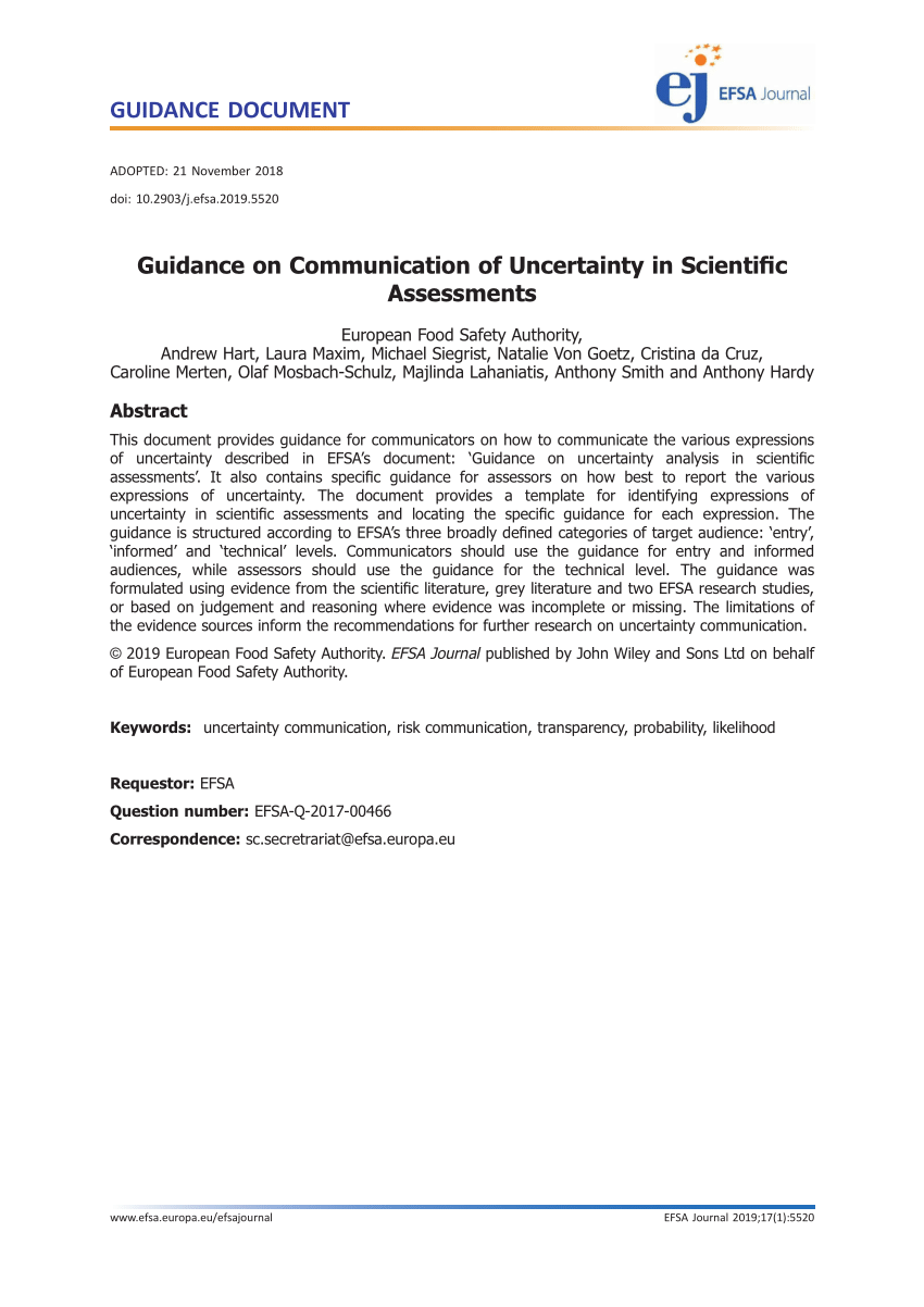 Pdf Guidance On Communication Of Uncertainty In Scientific Assessments