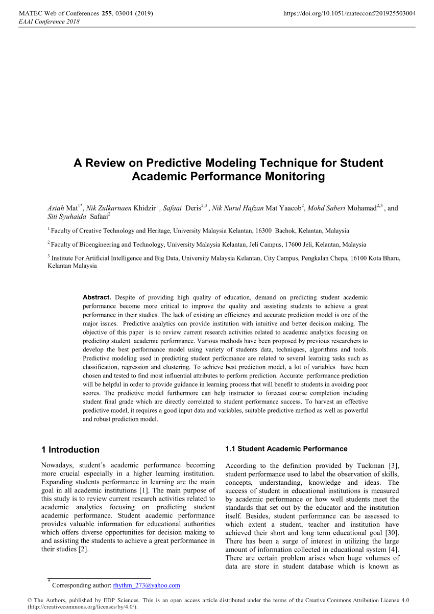 published research paper about predictive model related to student's performance