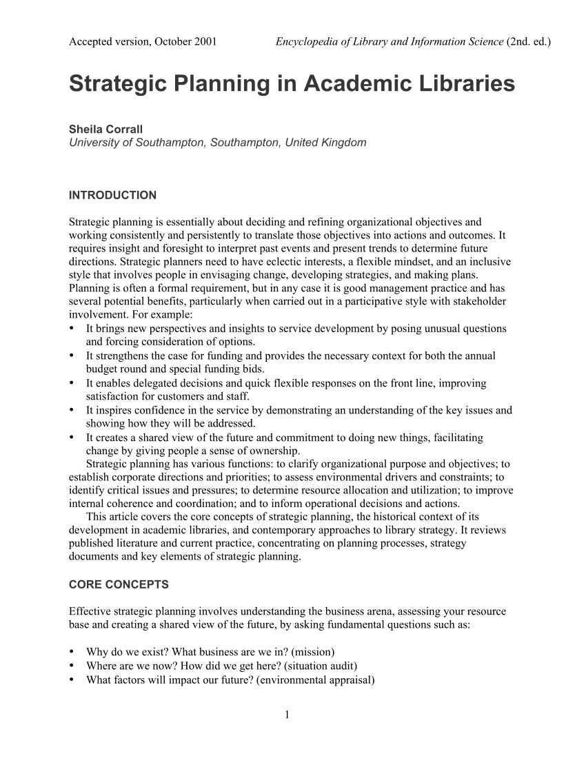 literature review on strategic planning pdf
