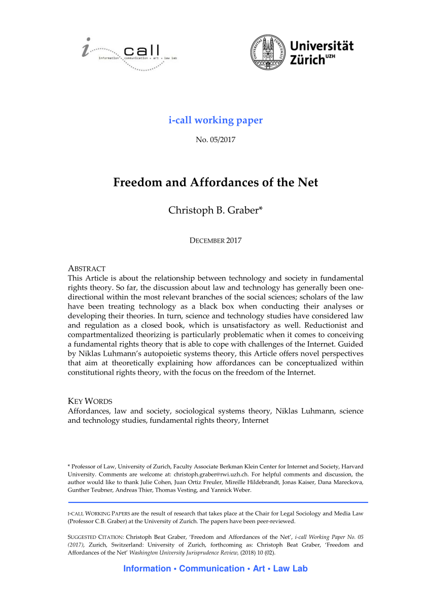 Pdf Freedom And Affordances Of The Net