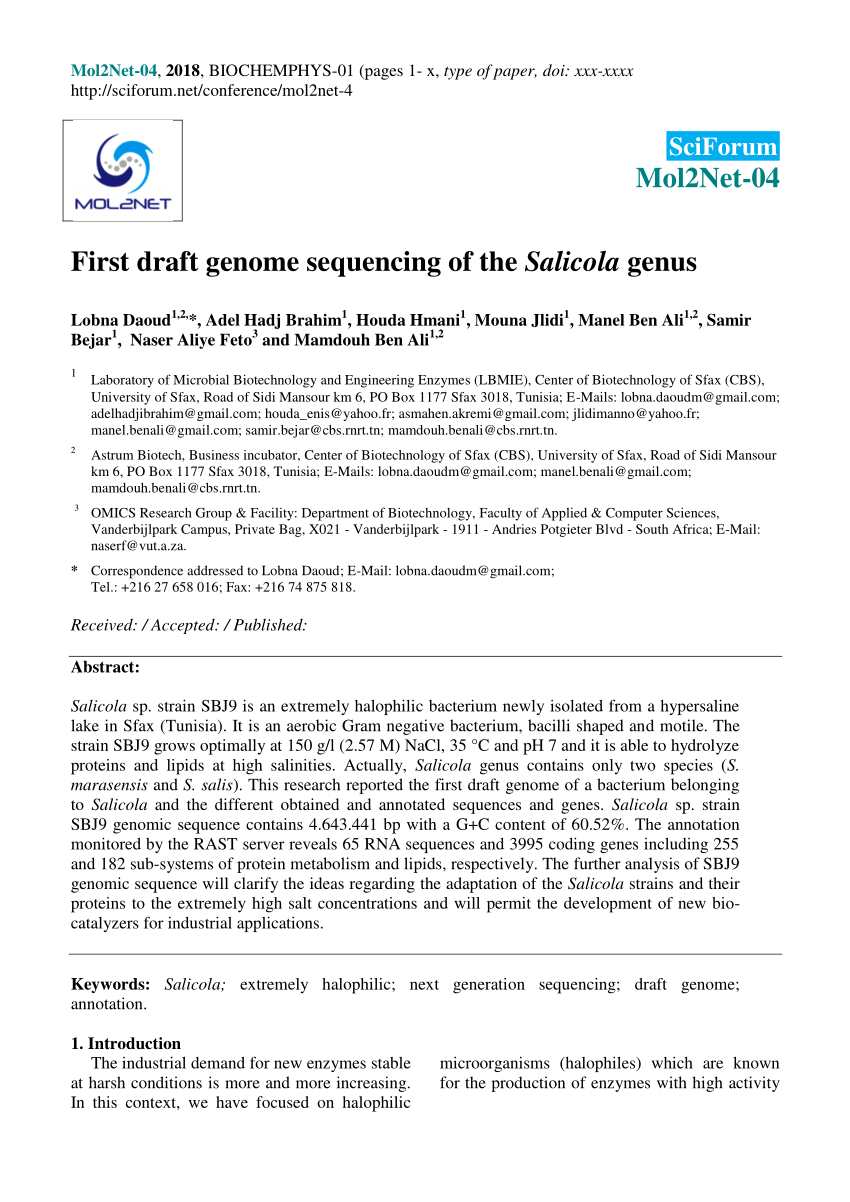 PDF) First draft genome sequencing of the Salicola genus