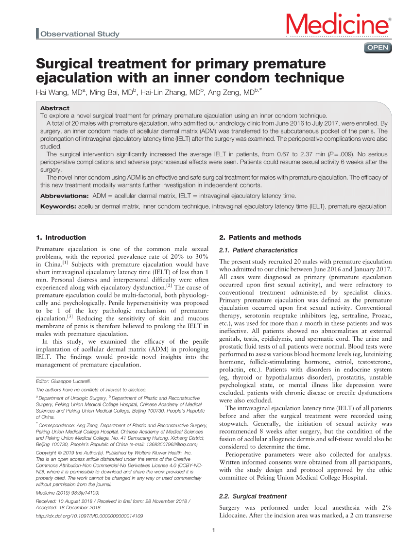 PDF Surgical treatment for primary premature ejaculation with an