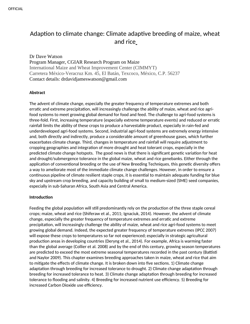 (PDF) Adaption to Climate Change: Climate Adaptive Breeding of Maize
