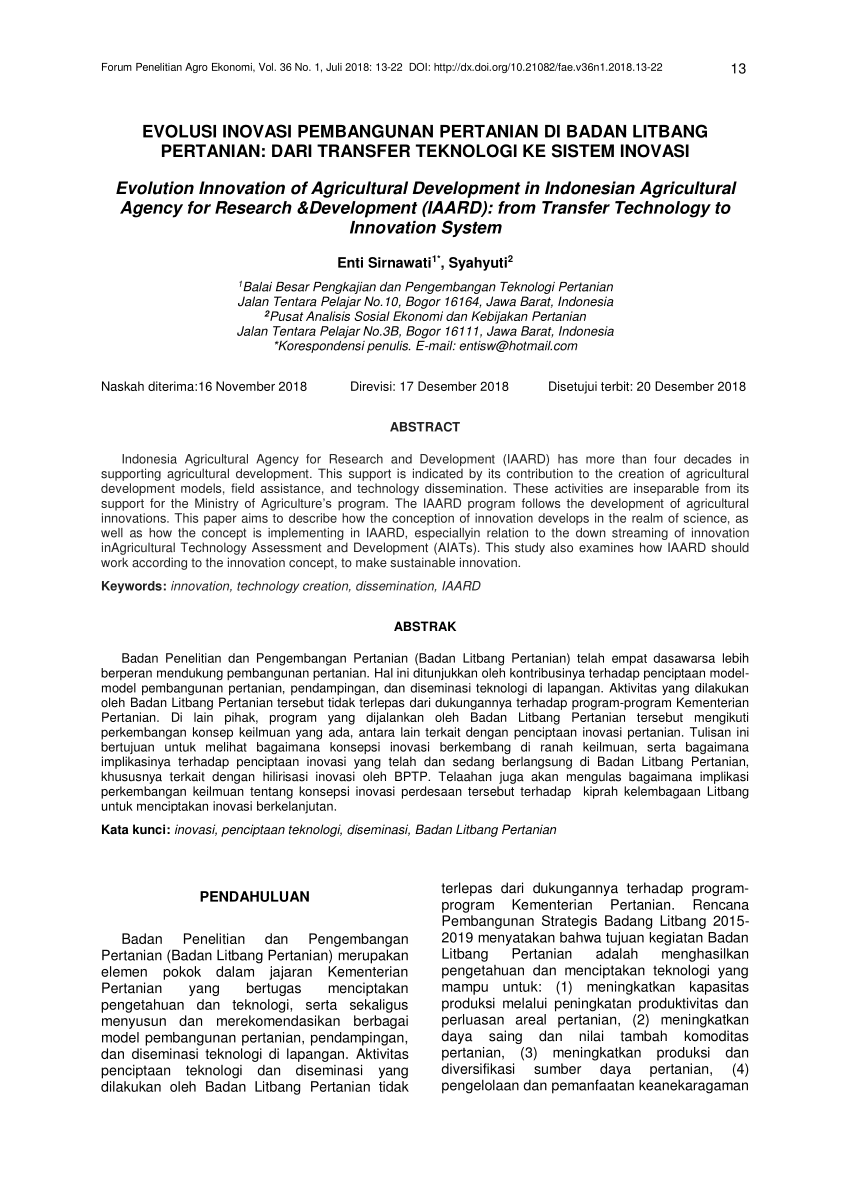  PDF  Evolusi Inovasi  Pembangunan Pertanian  di Badan 