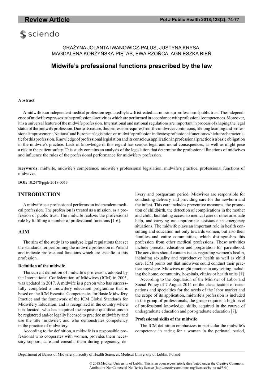 Pdf) Midwife's Professional Functions Prescribed By The Law