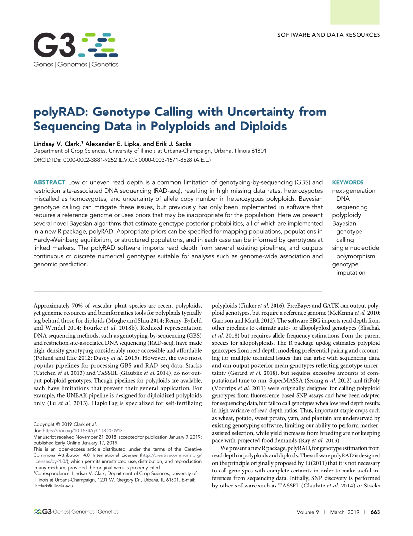 Pdf Polyrad Genotype Calling With Uncertainty From Sequencing Data In Polyploids And Diploids