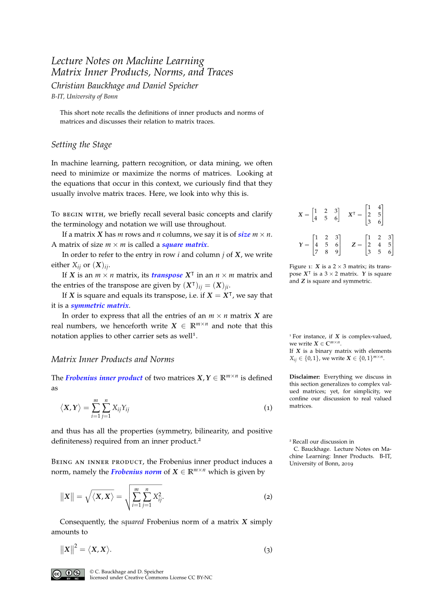 (PDF) Lecture Notes on Machine Learning: Matrix Inner ...