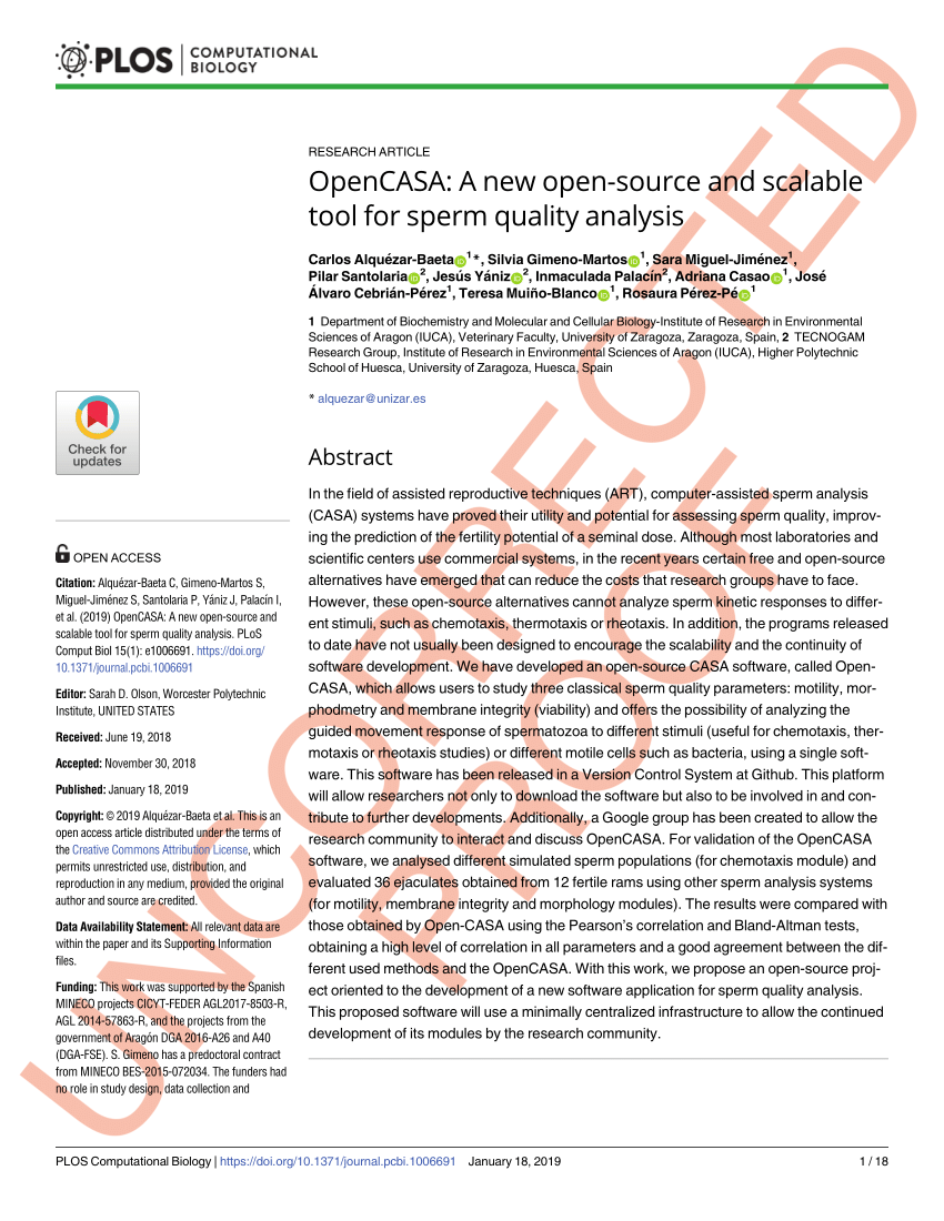 Pdf Opencasa A New Open Source And Scalable Tool For Sperm Quality Analysis