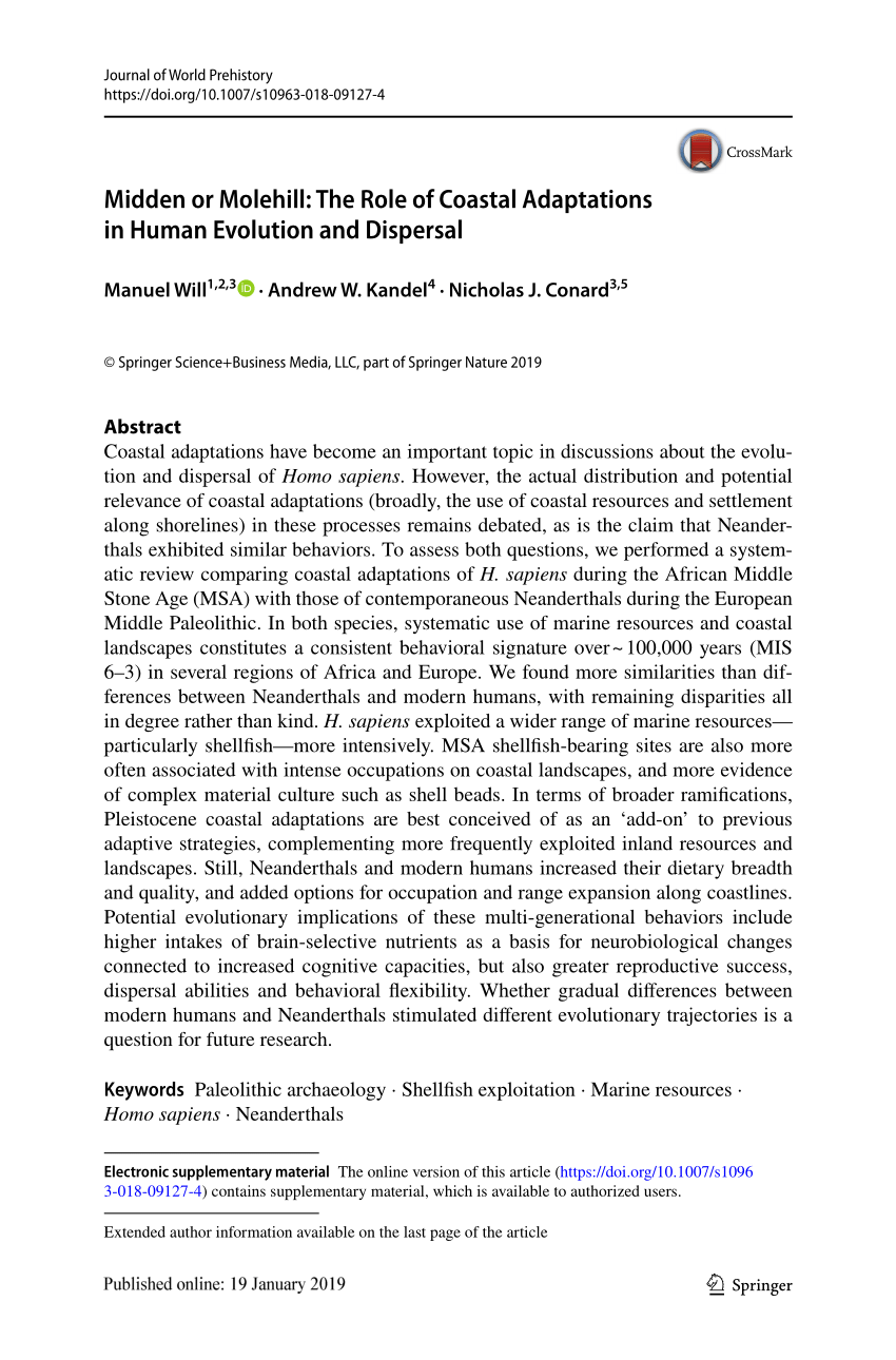 Pdf Midden Or Molehill The Role Of Coastal Adaptations In Human Evolution And Dispersal