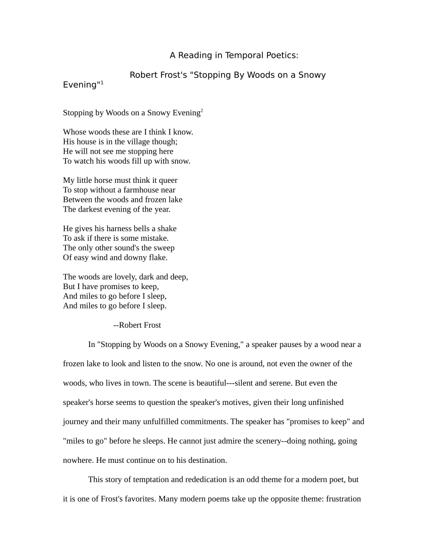 Pdf A Reading In Temporal Poetic Frost S Stopping By Wood On Snowy Evening Theme Of Analysis 