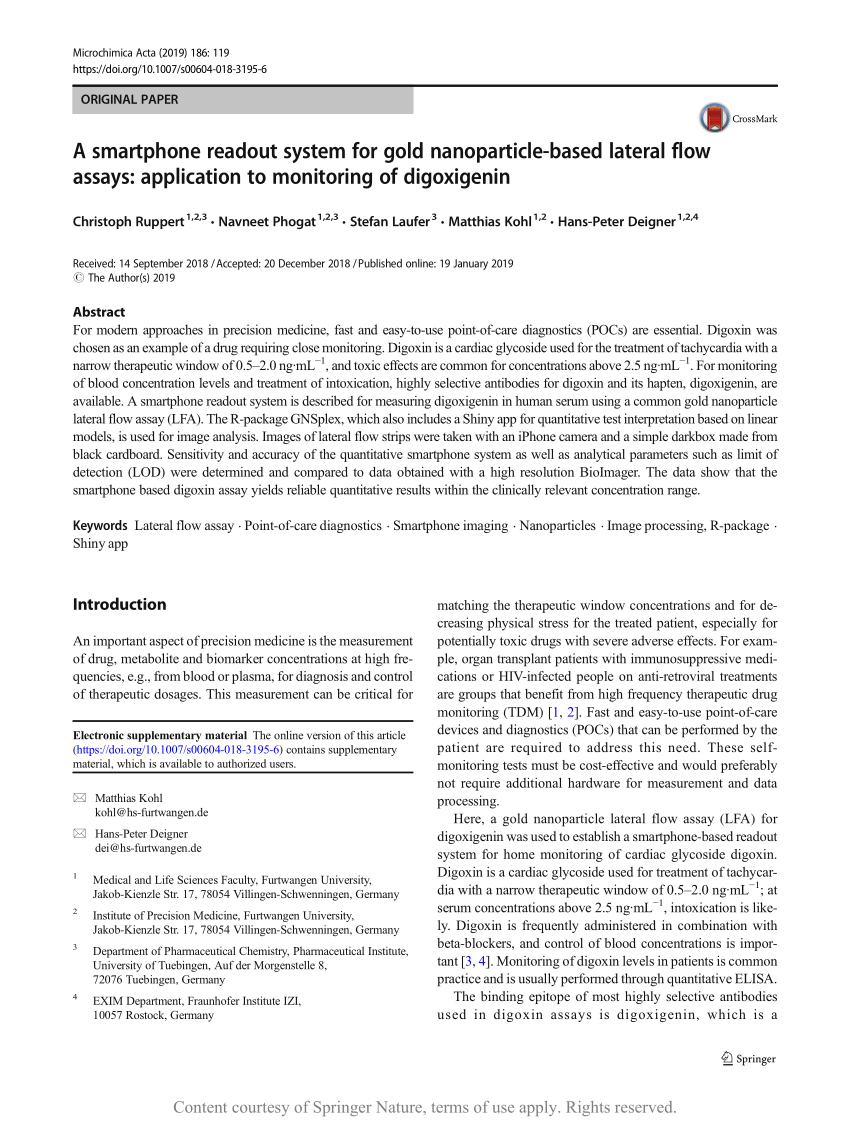 Pdf A Smartphone Readout System For Gold Nanoparticle Based Lateral Flow Assays Application To Monitoring Of Digoxigenin