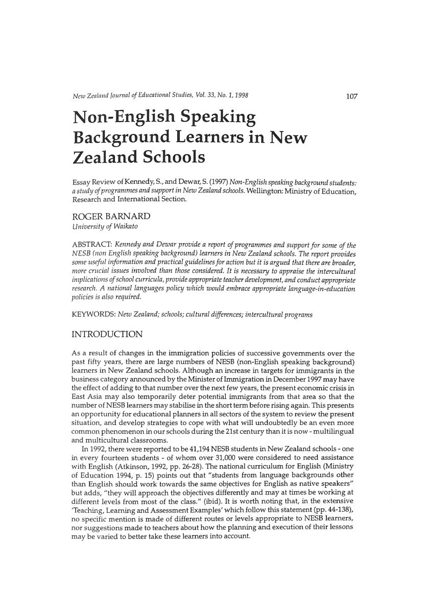 PDF) Non-English speaking background learners in New Zealand schools