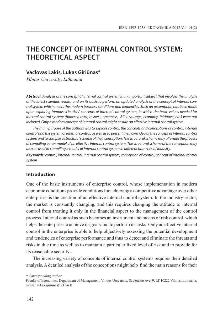 Pdf The Concept Of Internal Control System Theoretical Aspect