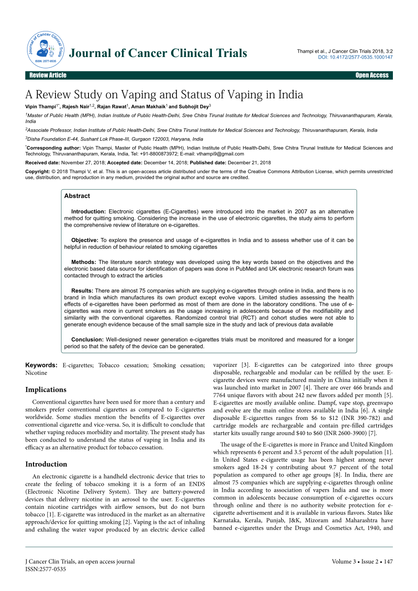 PDF A Review Study on Vaping and Status of Vaping in India