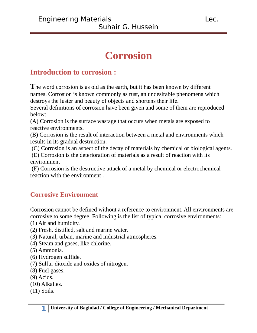 PDF) Corrosion in Materials