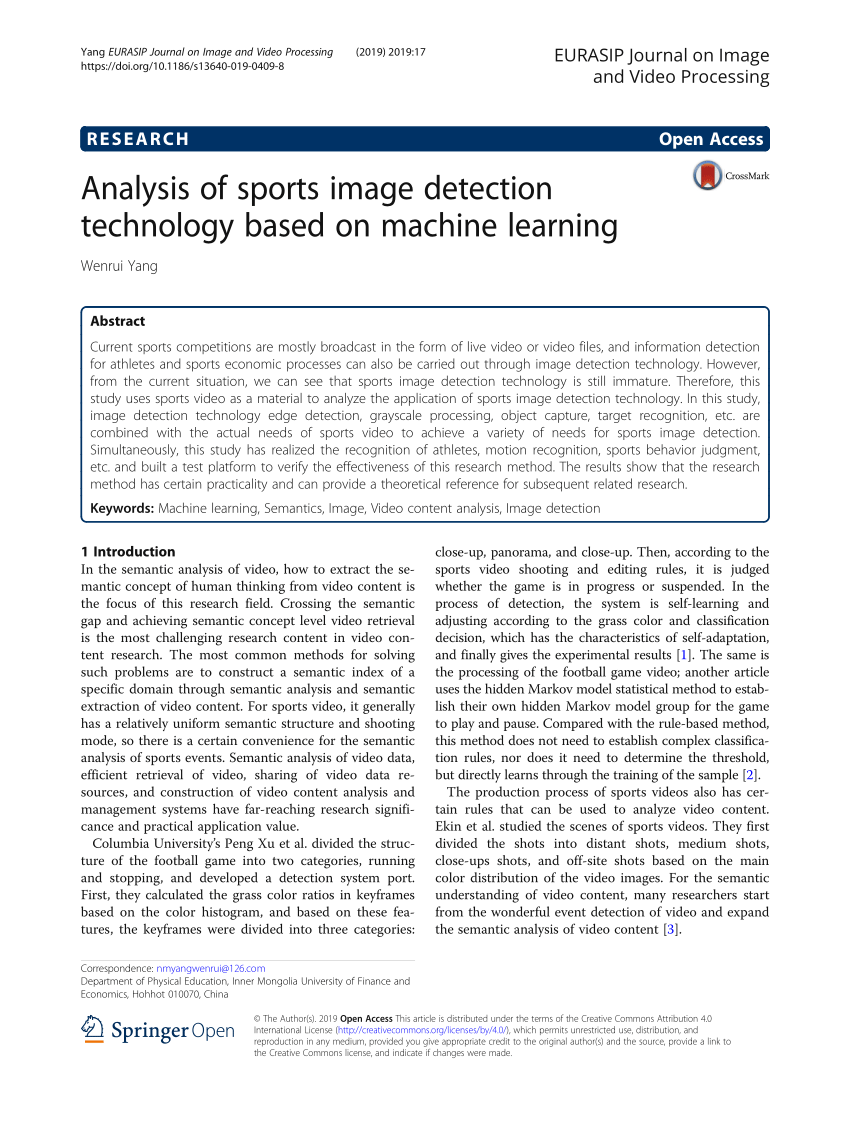 Pdf Analysis Of Sports Image Detection Technology Based On Machine Learning