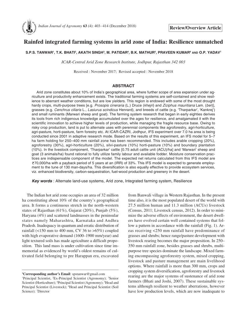 (PDF) Rainfed Integrated Farming Systems in arid zone : Resilience ...