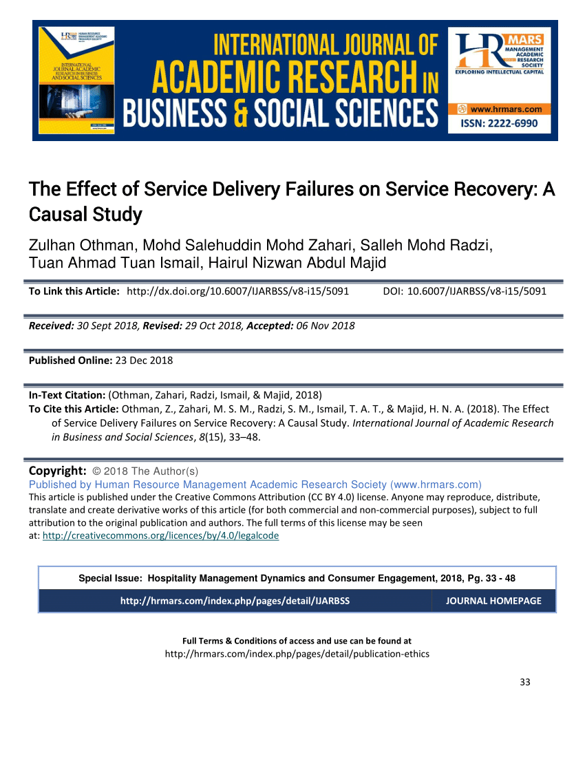 PDF) The Effect of Service Delivery Failures on Service Recovery ...