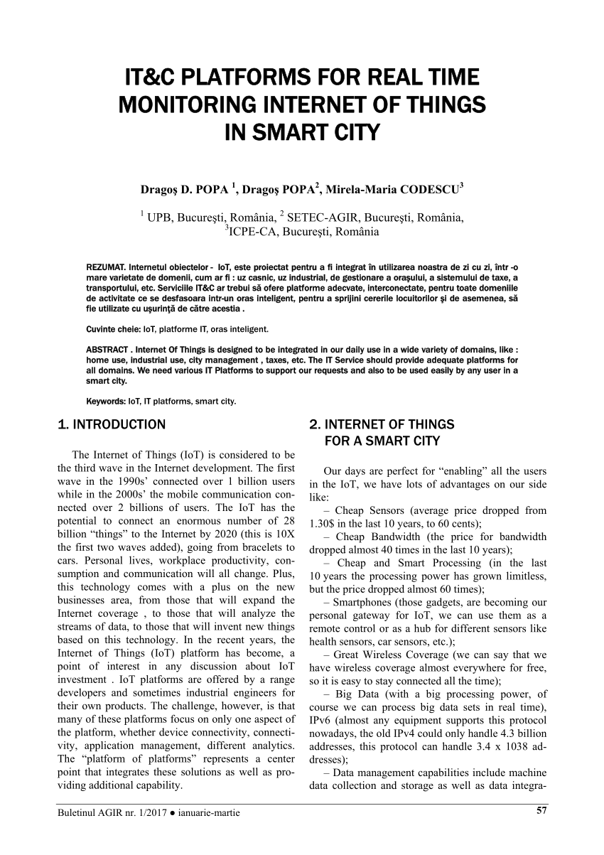 Pdf It C Platforms For Real Time Monitoring Internet Of Things In Smart City