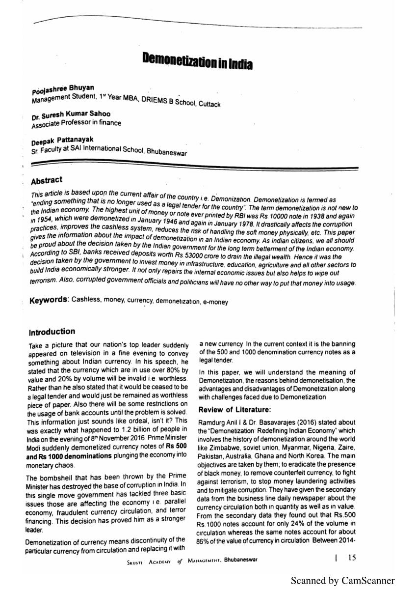 demonetization in india research paper