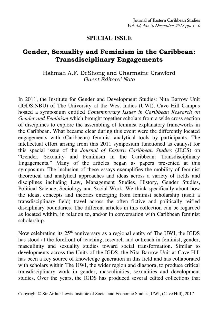 Pdf Gender Sexuality And Feminism In The Caribbean Transdisciplinary Engagements Journal Of 8354