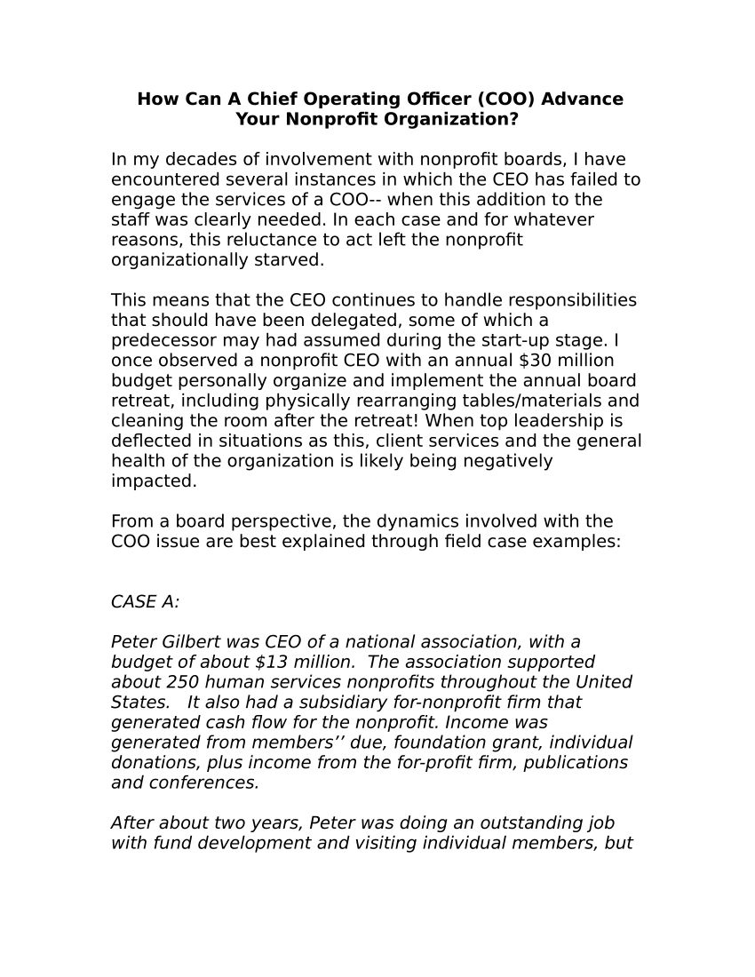 (PDF) How Can A Chief Operating Officer (COO) Advance Your Nonprofit
