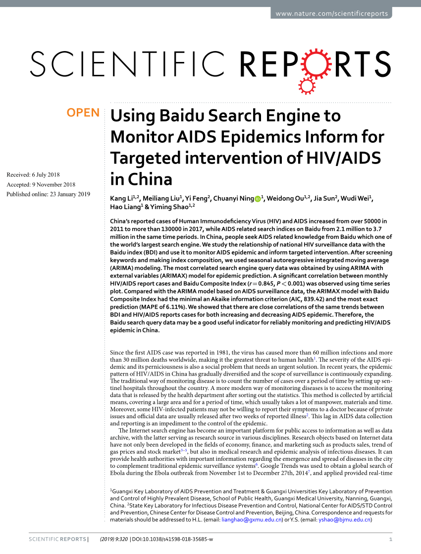PDF) Using Baidu Search Engine to Monitor AIDS Epidemics Inform 
