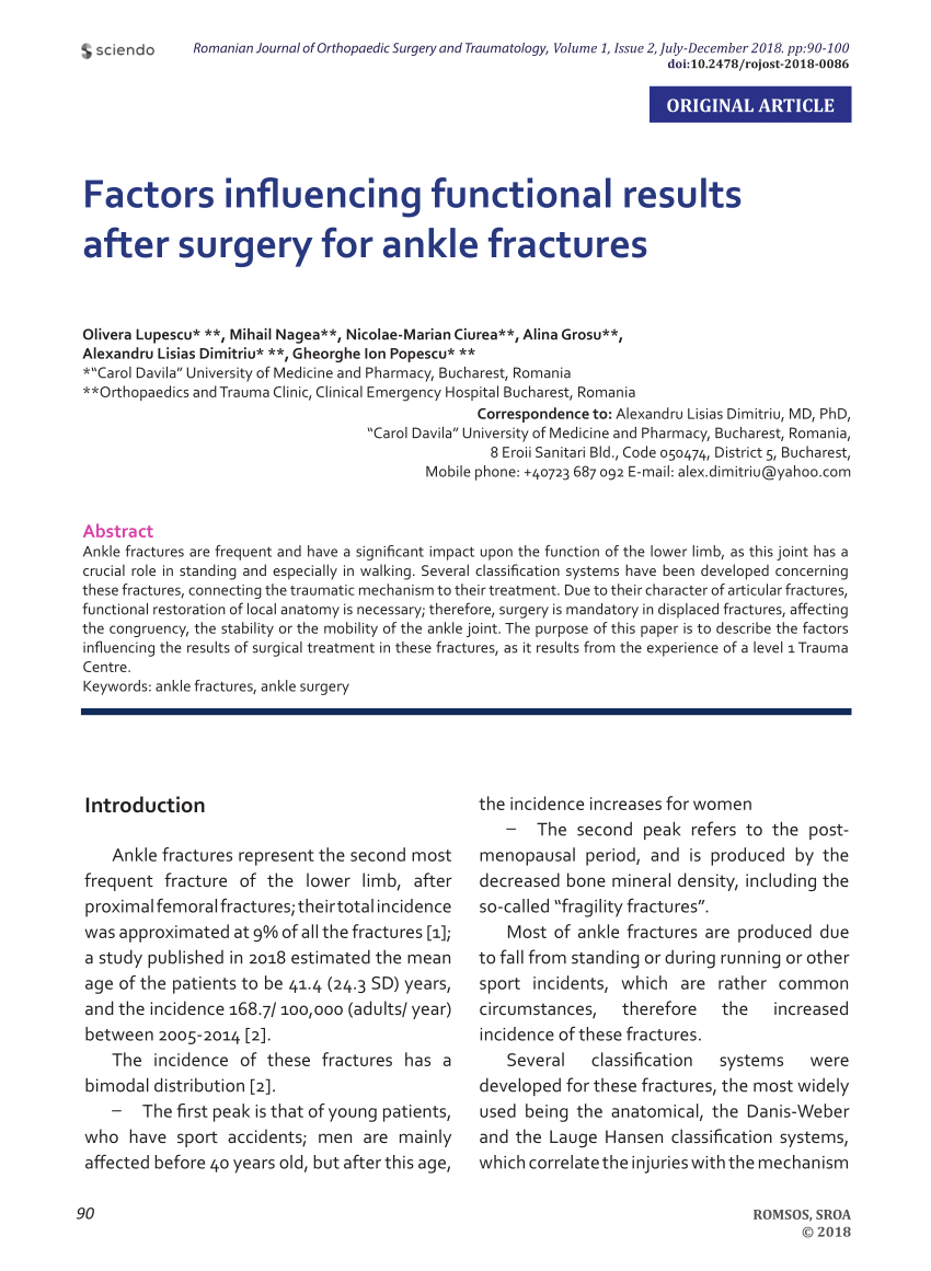 Pdf Factors Influencing Functional Results After Surgery