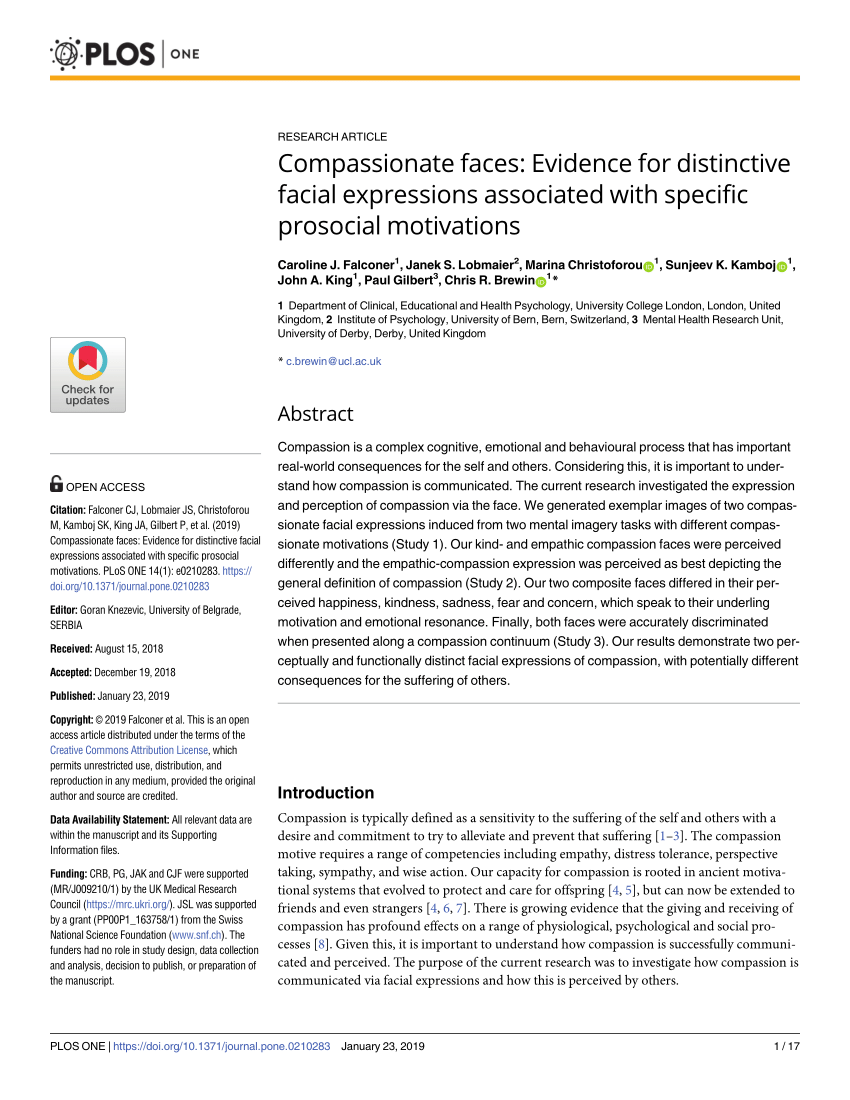 Pdf Compassionate Faces Evidence For Distinctive Facial Expressions Associated With Specific Prosocial Motivations