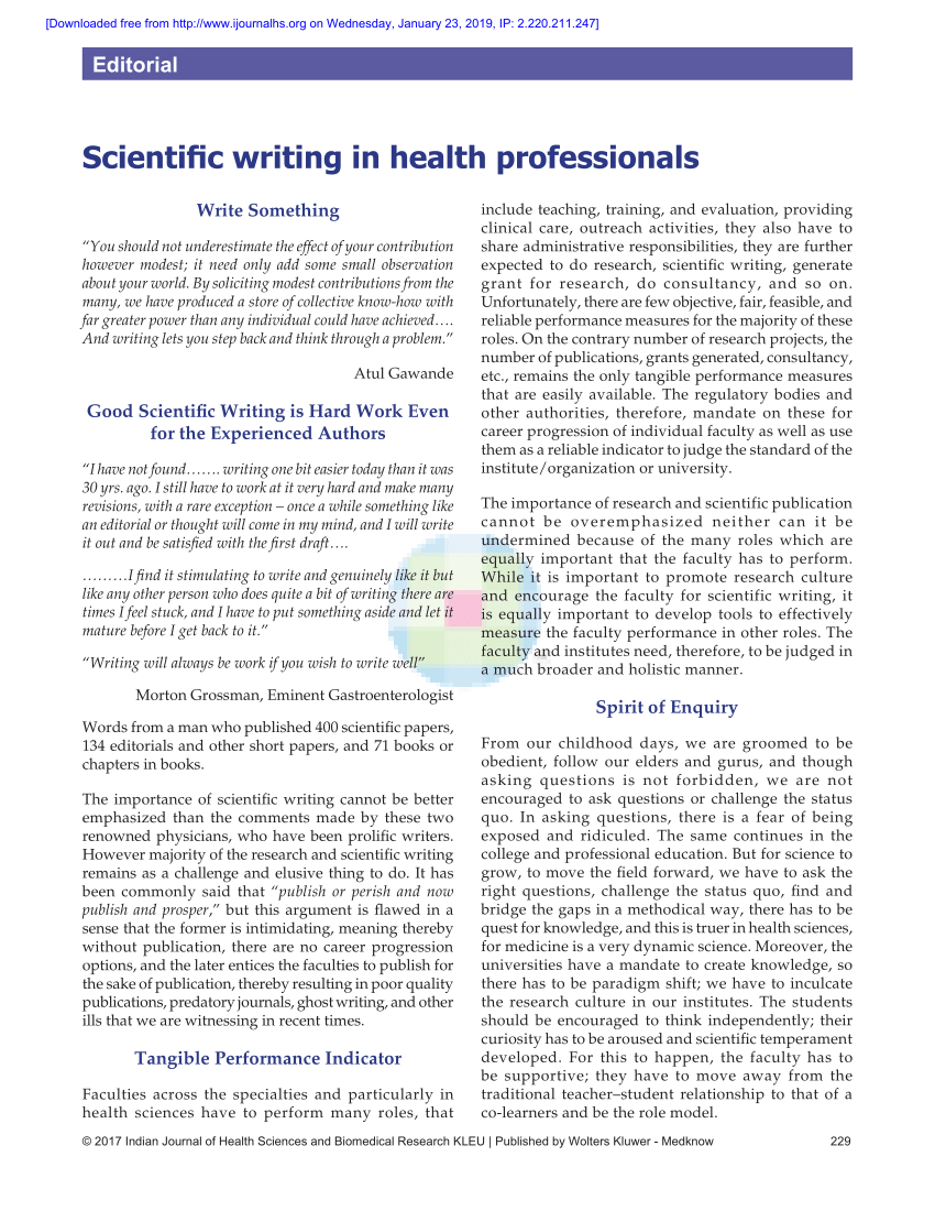 Pdf Scientific Writing In Health Professionals - 