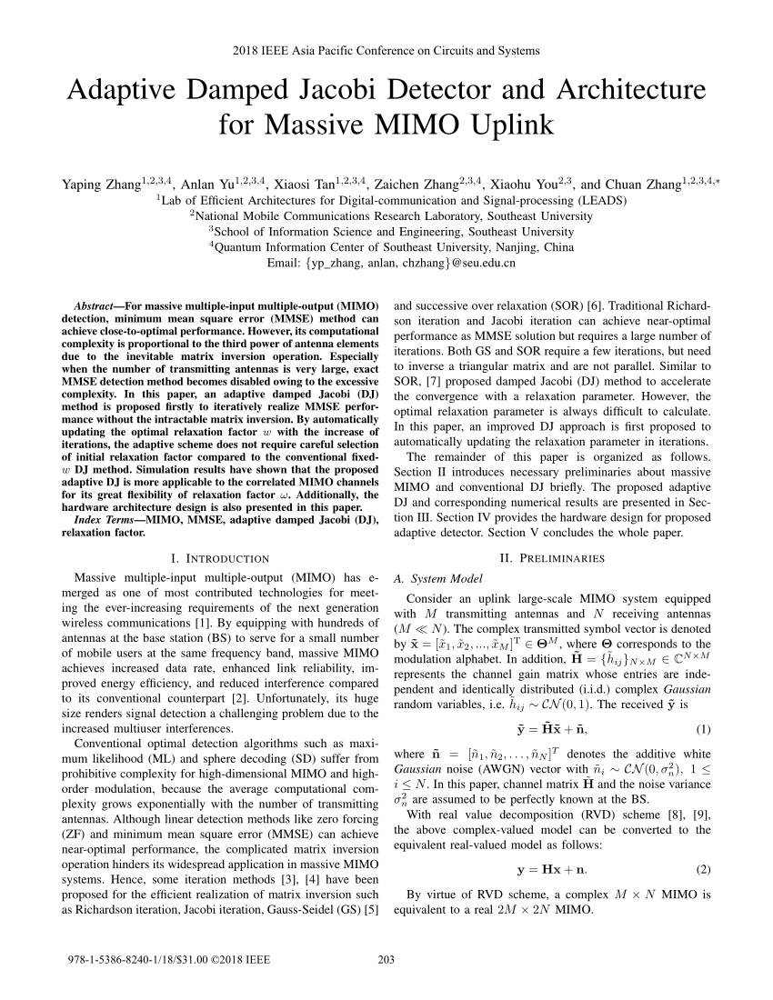 Pdf Adaptive Damped Jacobi Detector And Architecture For Massive Mimo Uplink