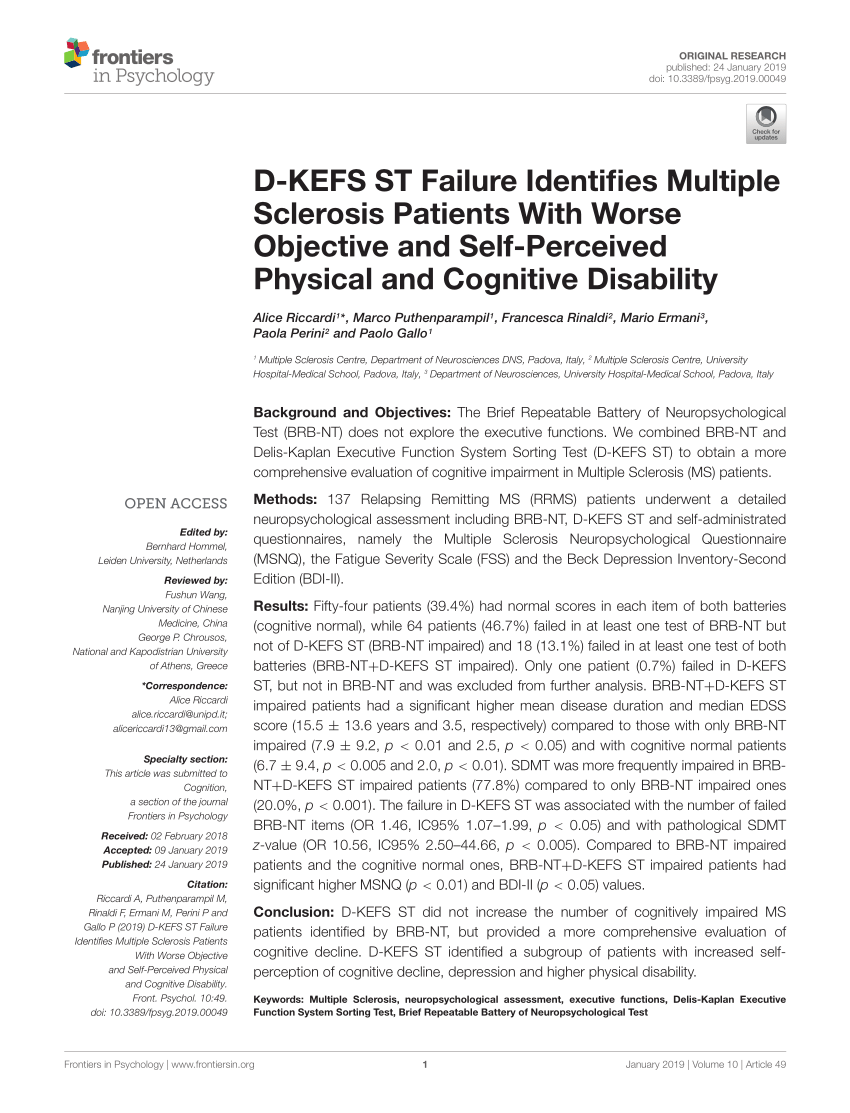 PDF) D-KEFS ST Failure Identifies Multiple Sclerosis Patients With ...