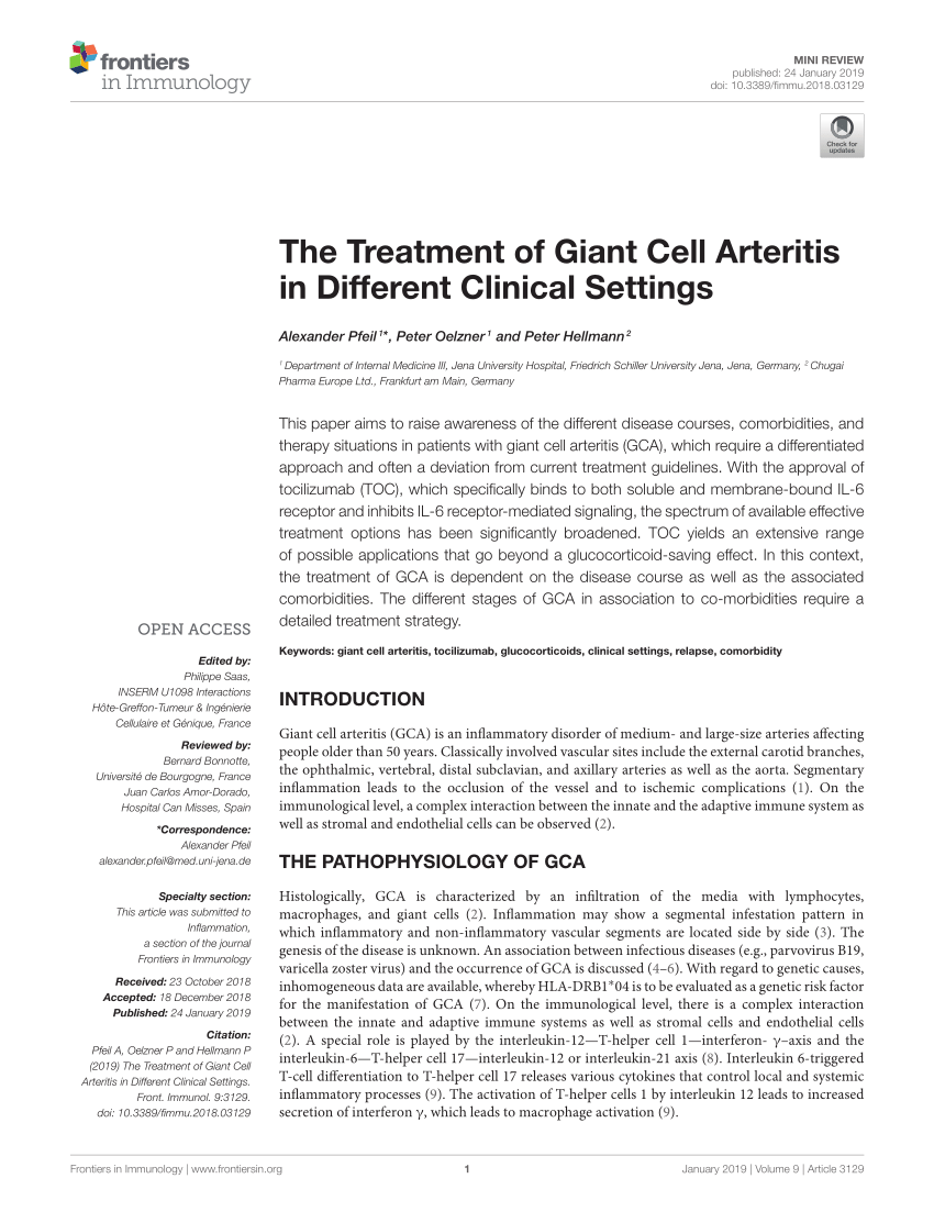 Pdf The Treatment Of Giant Cell Arteritis In Different Clinical Settings