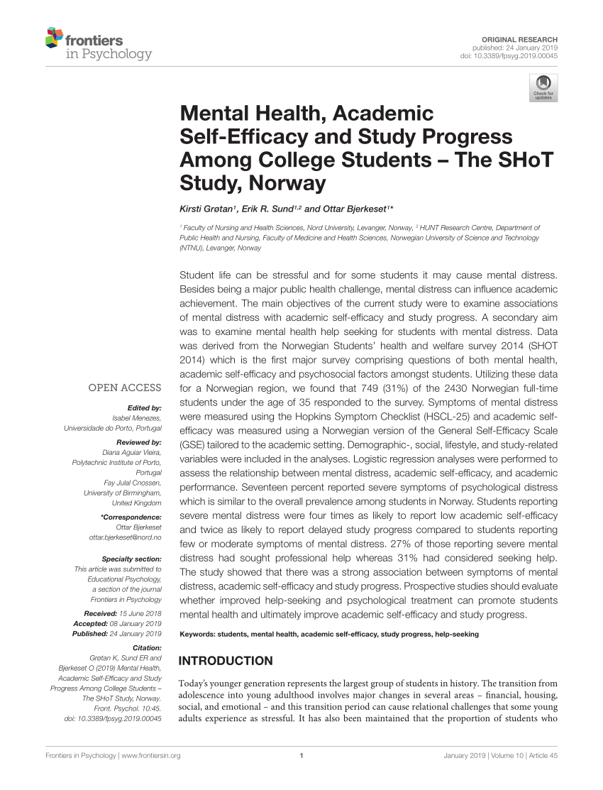 PDF) Mental Health, Academic Self-Efficacy and Study Progress ...