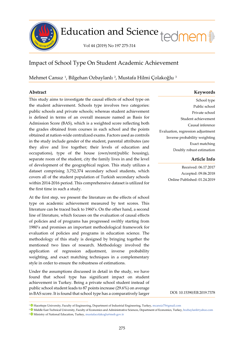  PDF Impact Of School Type On Student Academic Achievement