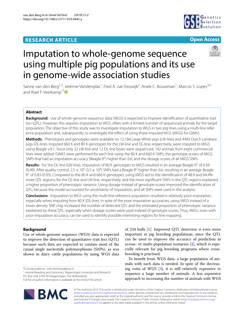 PDF Imputation to whole genome sequence using multiple pig  