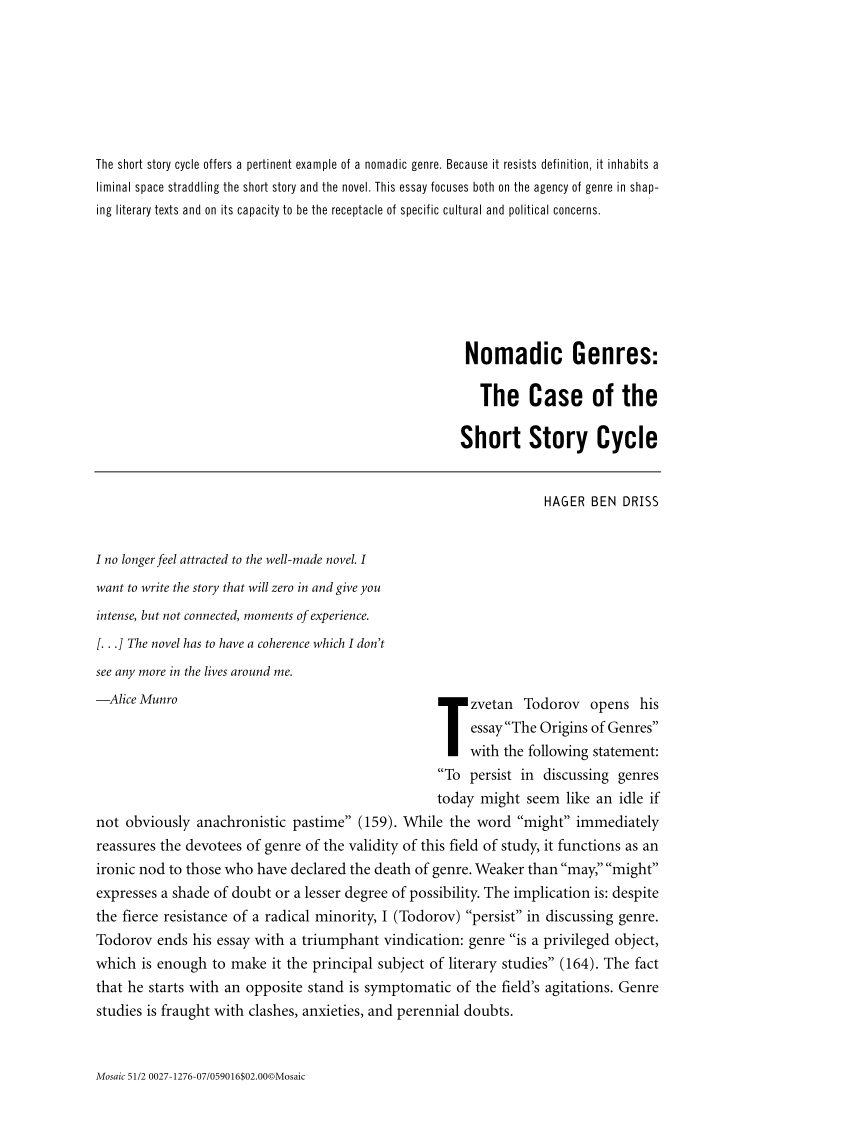 PDF) Nomadic Genres: The Case of the Short Story Cycle