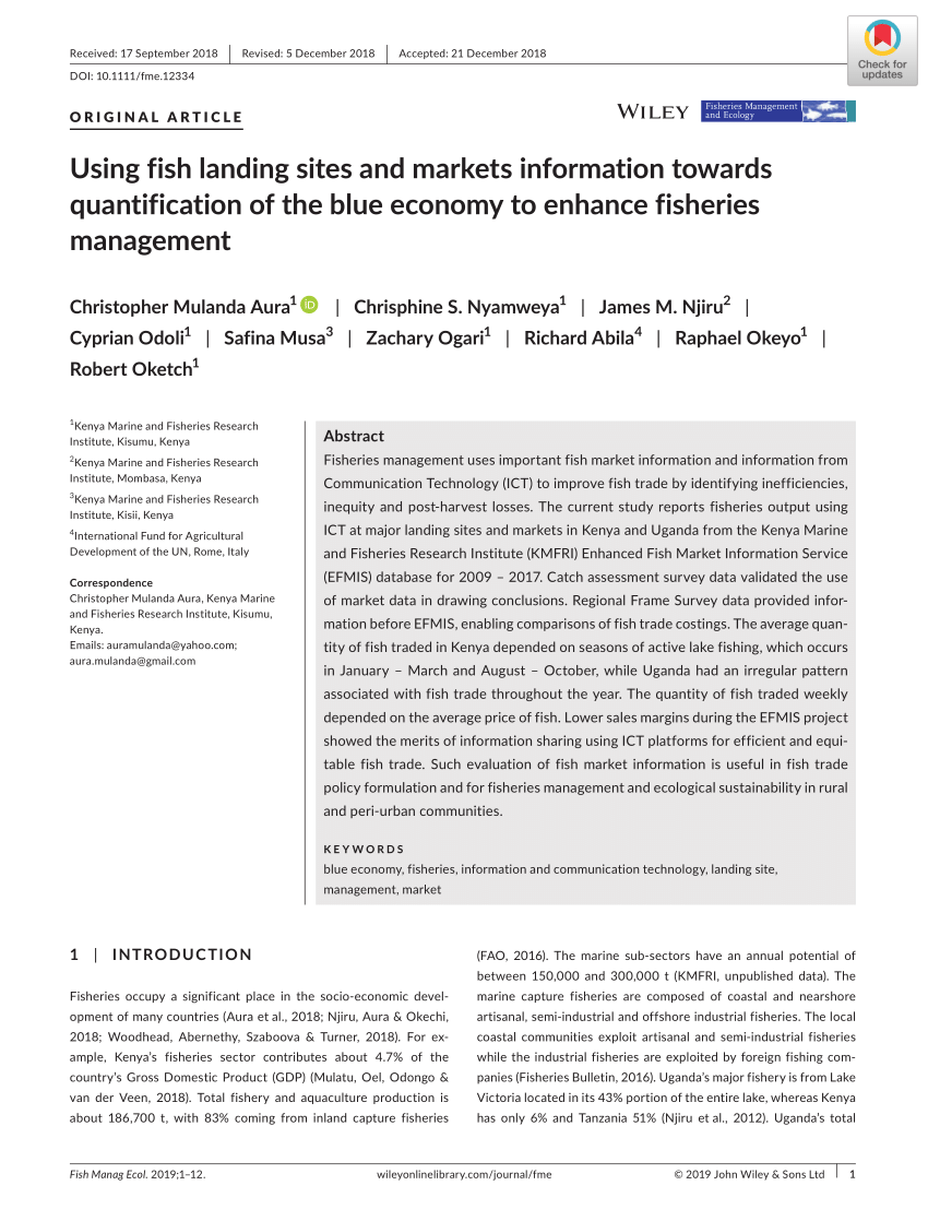 PDF) Using fish landing sites and markets information towards  quantification of the blue economy to enhance fisheries management