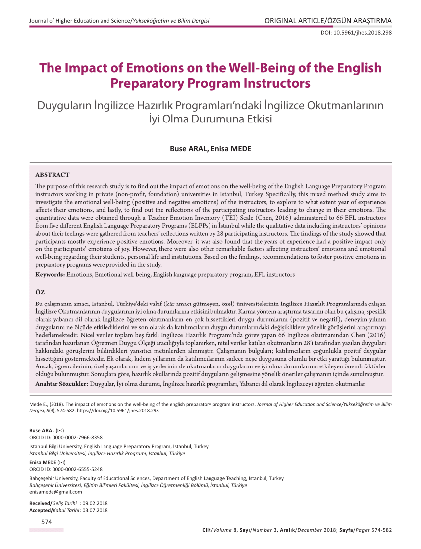 PDF The Impact of Emotions on the Well Being of the English  