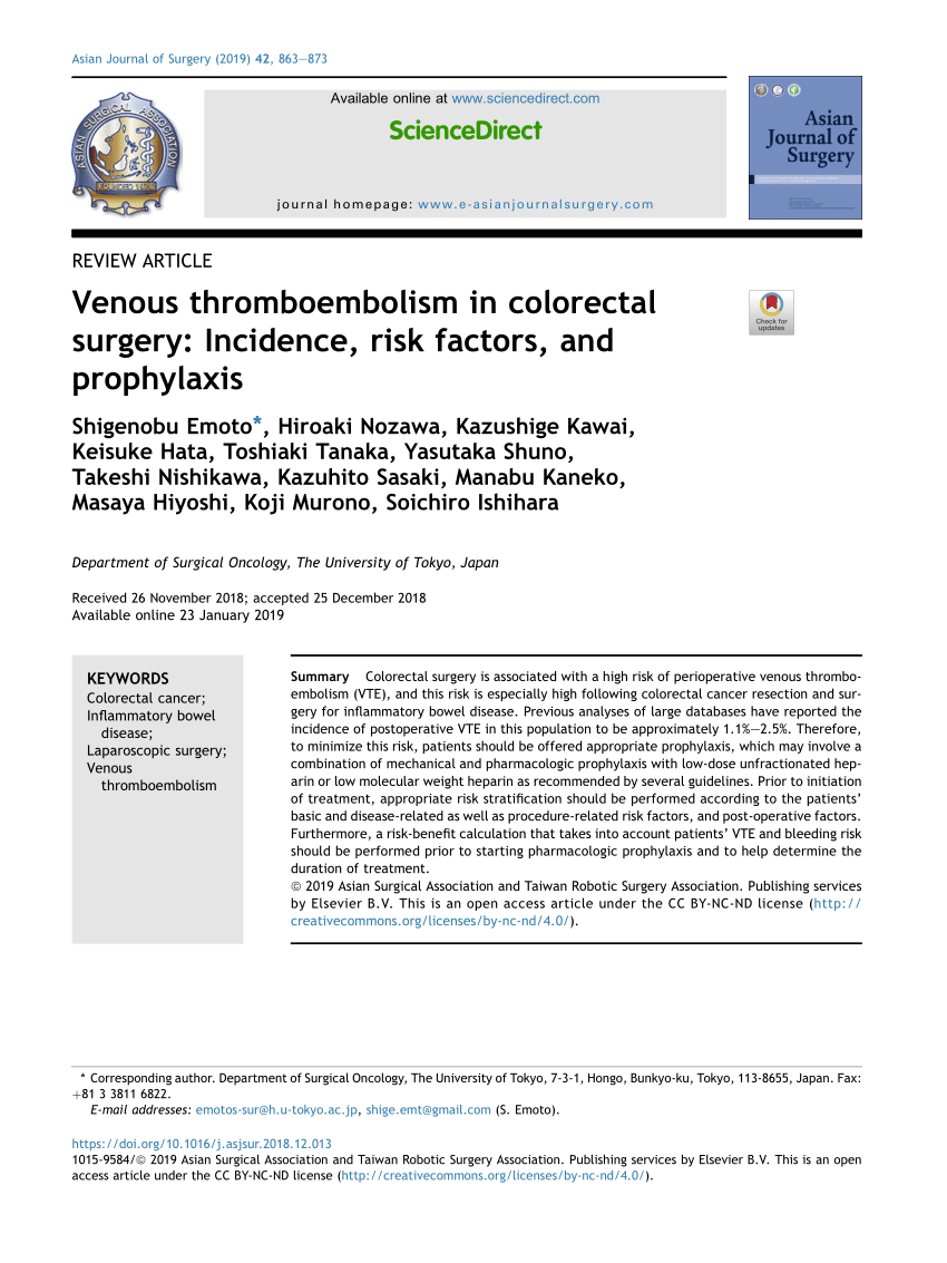 Pdf Venous Thromboembolism In Colorectal Surgery Incidence Risk Factors And Prophylaxis