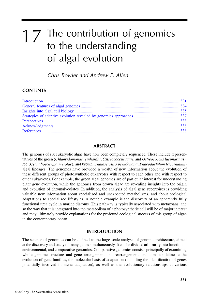 [PDF] The contribution of genomics to the understanding of algal evolution