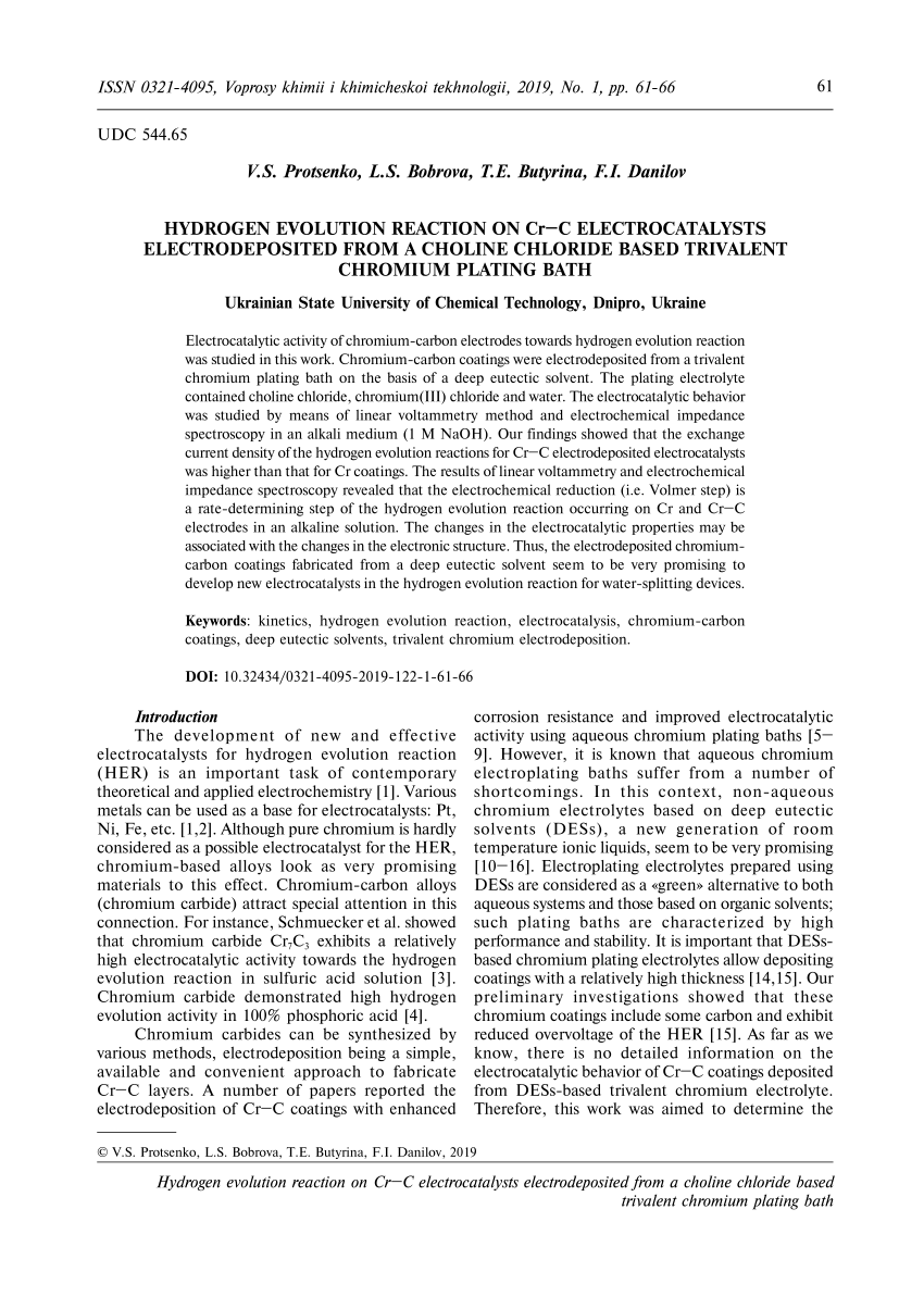 Pdf Hydrogen Evolution Reaction On Cr C Electrocatalysts Electrodeposited From A Choline Chloride Based Trivalent Chromium Plating Bath