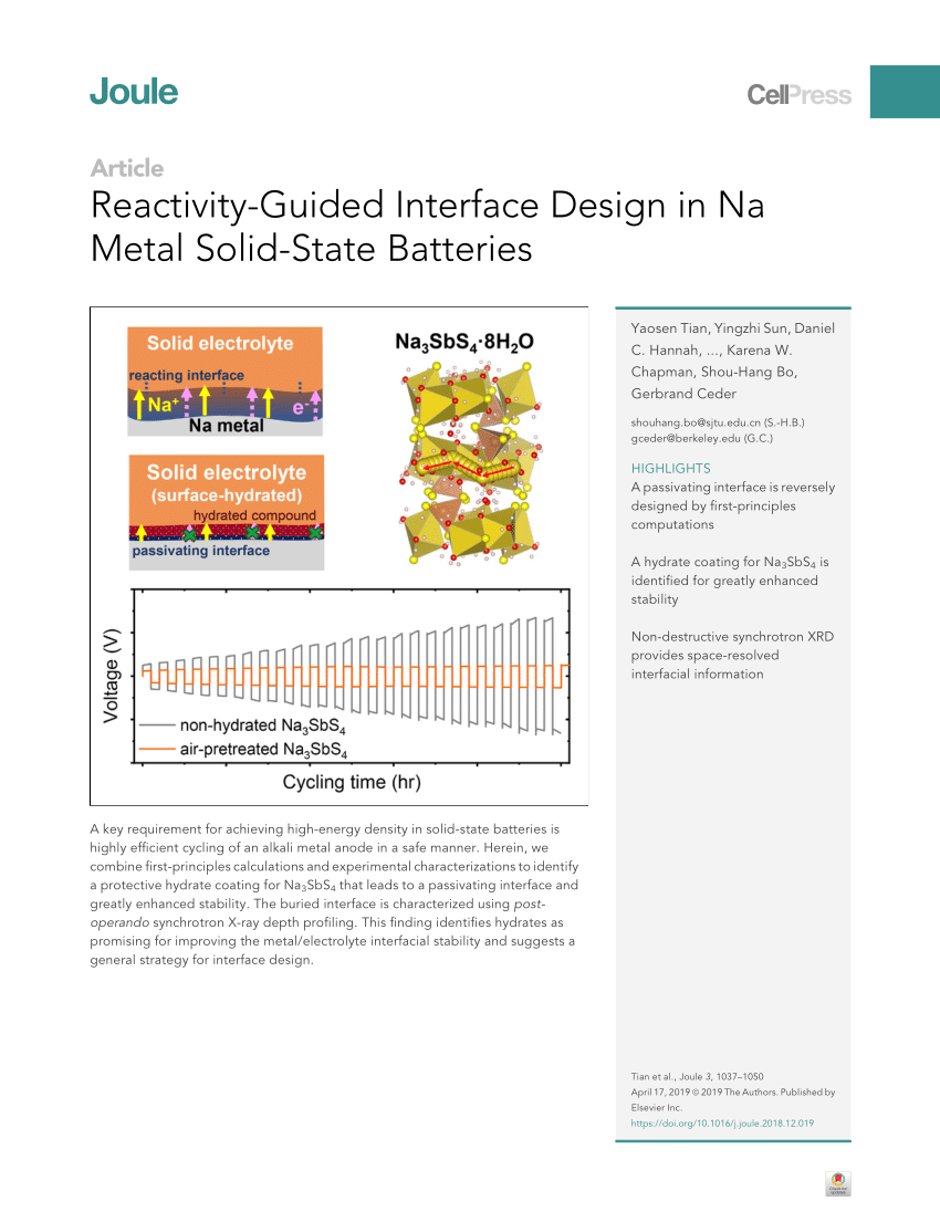 Pdf Reactivity Guided Interface Design In Na Metal Solid State Batteries