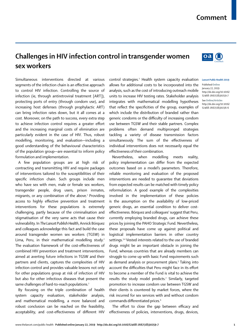 Pdf Challenges In Hiv Infection Control In Transgender Women Sex Workers Comment The Lancet 7219