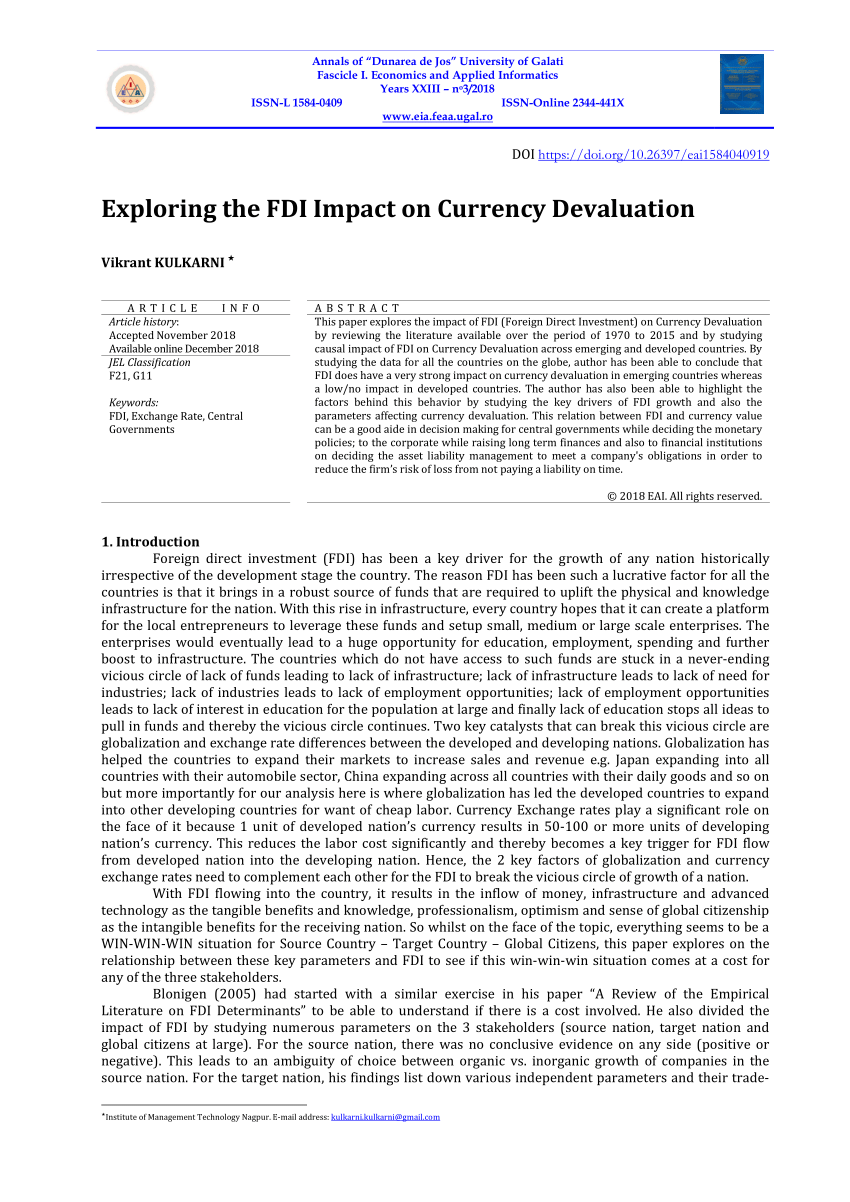 Pdf Exploring The Fdi Impact On Currency Devaluation - 