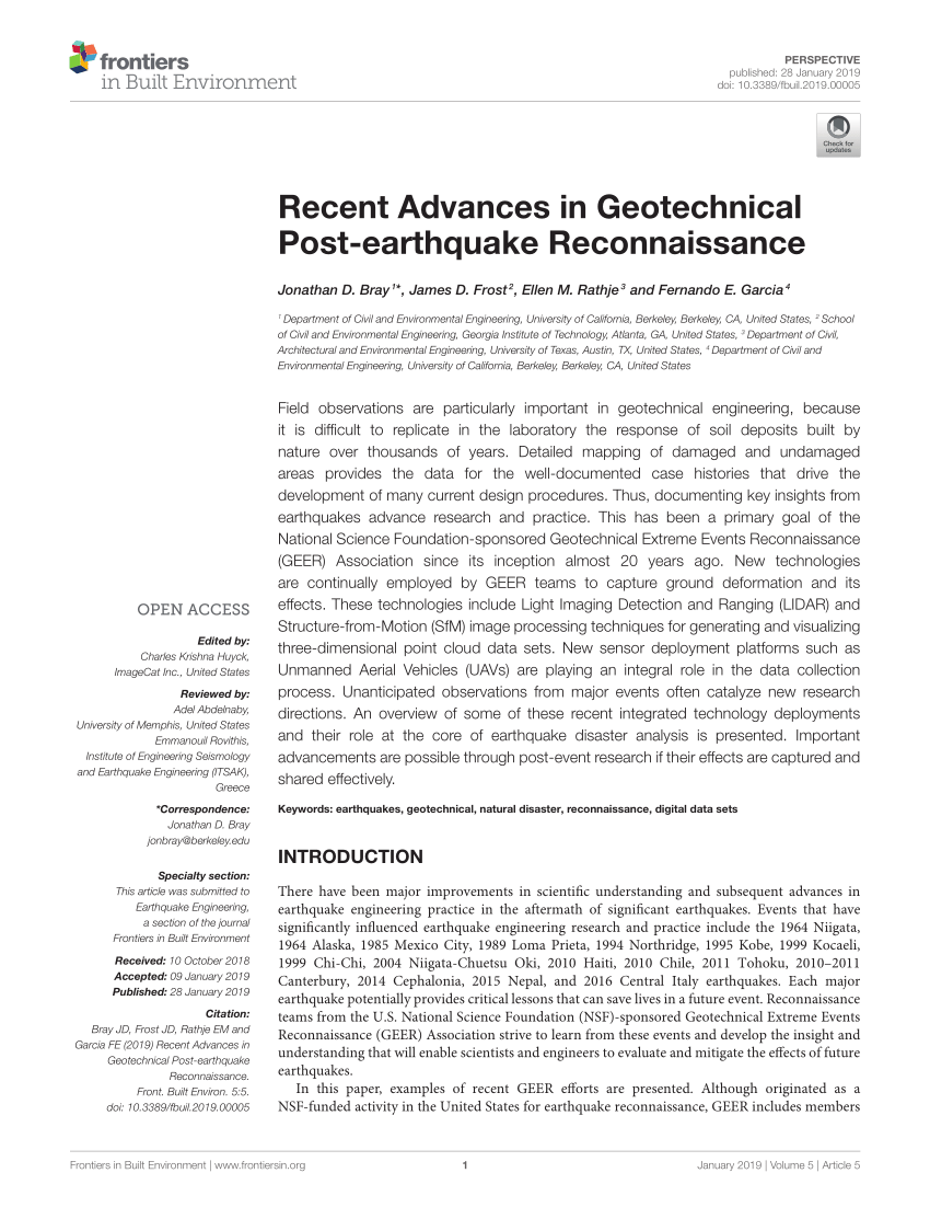 Pdf Recent Advances In Geotechnical Post Earthquake Reconnaissance