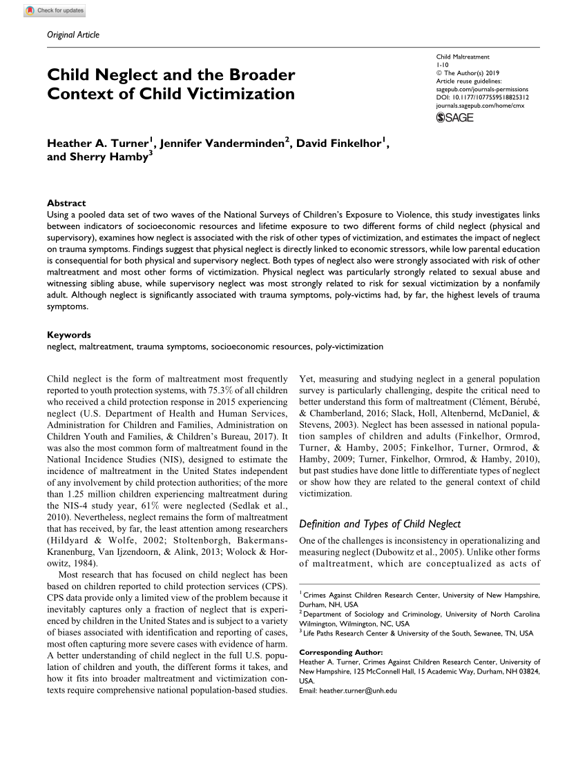Pdf Child Neglect And The Broader Context Of Child Victimization