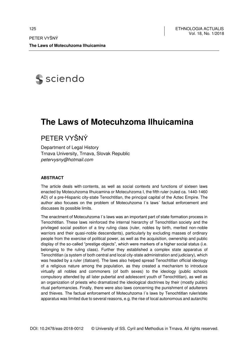 Pdf The Laws Of Motecuhzoma Ilhuicamina